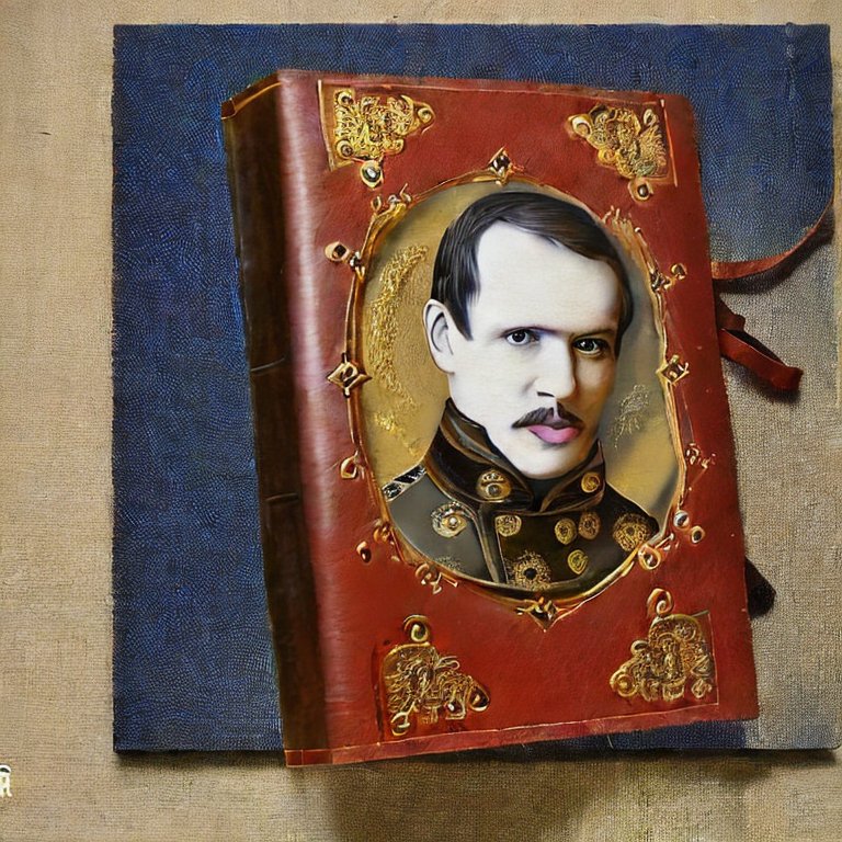 Ккнига в красном кожаном переплёте с Лермонтовым