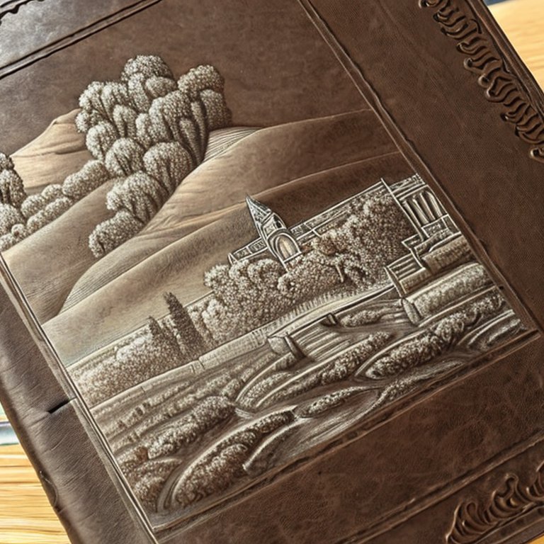 Кожаная книга с крупным блинтовым тиснением на обложке